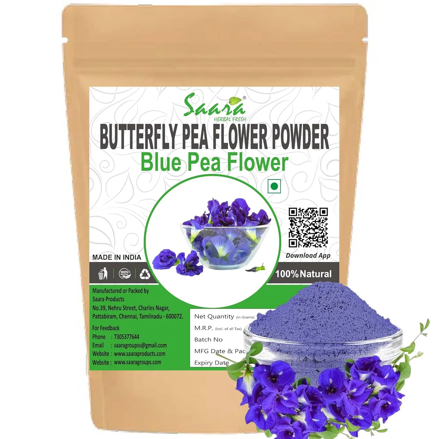 Blue Pea Flowers Powder, 50g, Butterfly Pea Flower Tea